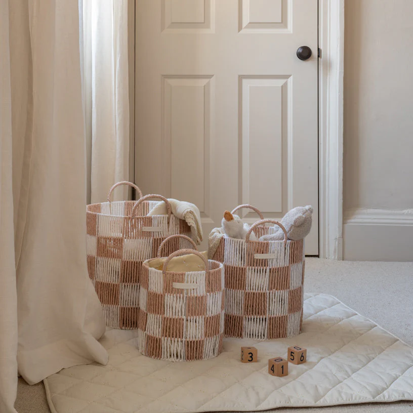 Checkerboard Medium Storage Basket (Nude) - Image 5