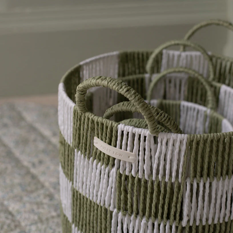 Checkerboard Medium Storage Basket (Sage) - Image 2