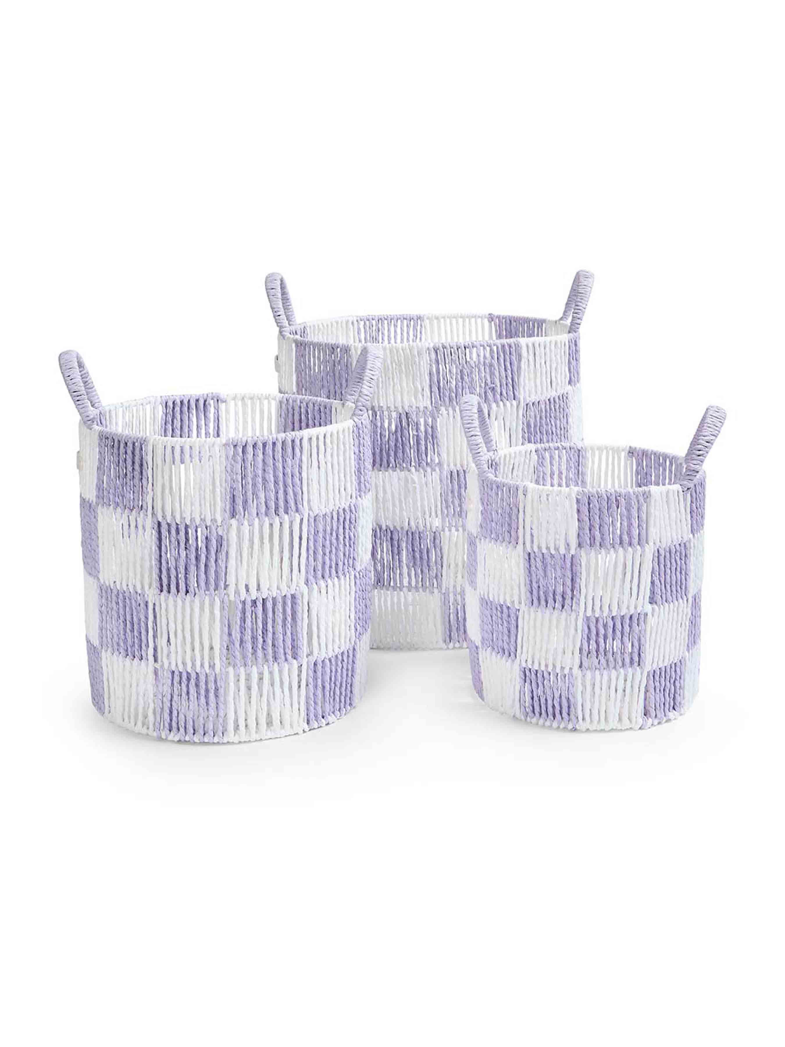 Checkerboard Storage Basket Set of 3 (Lilac) - Image 2
