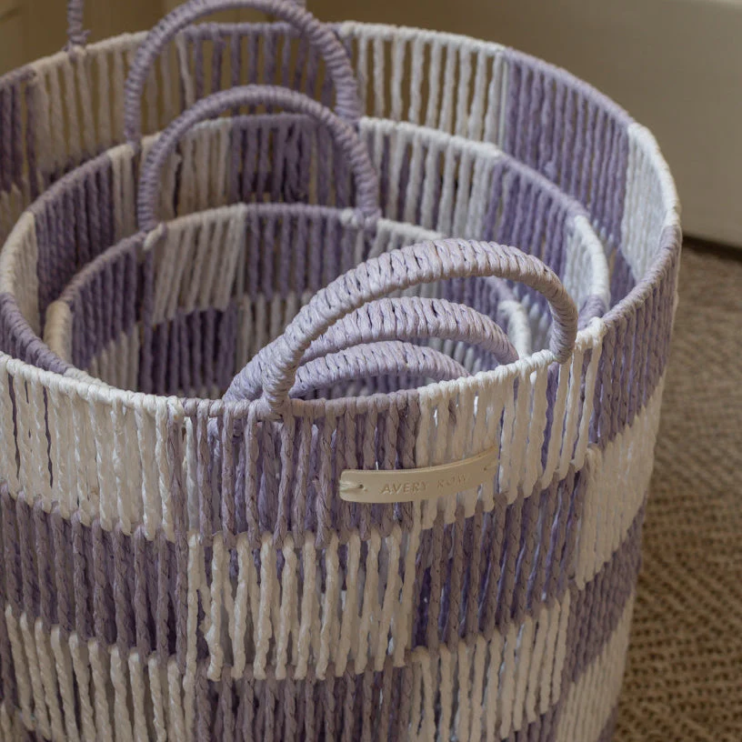Checkerboard Storage Basket Set of 3 (Lilac) - Image 4