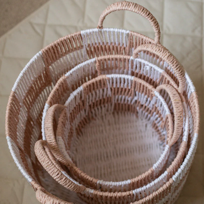 Checkerboard Storage Basket Set of 3 (Nude) - Image 4
