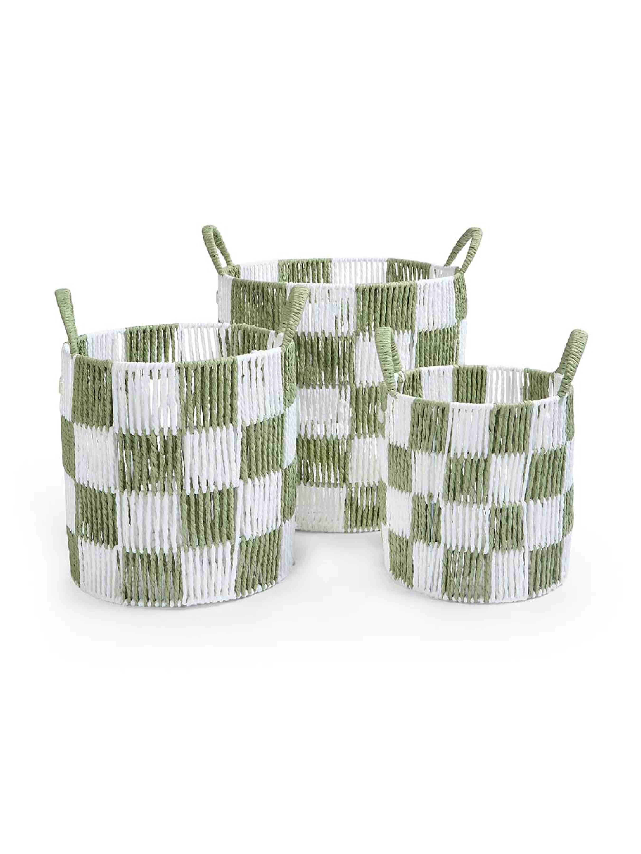 Checkerboard Storage Basket Set of 3 (Sage) - Image 2