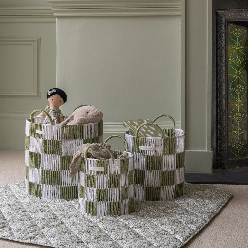 Checkerboard Small Storage Basket (Sage) - Image 2