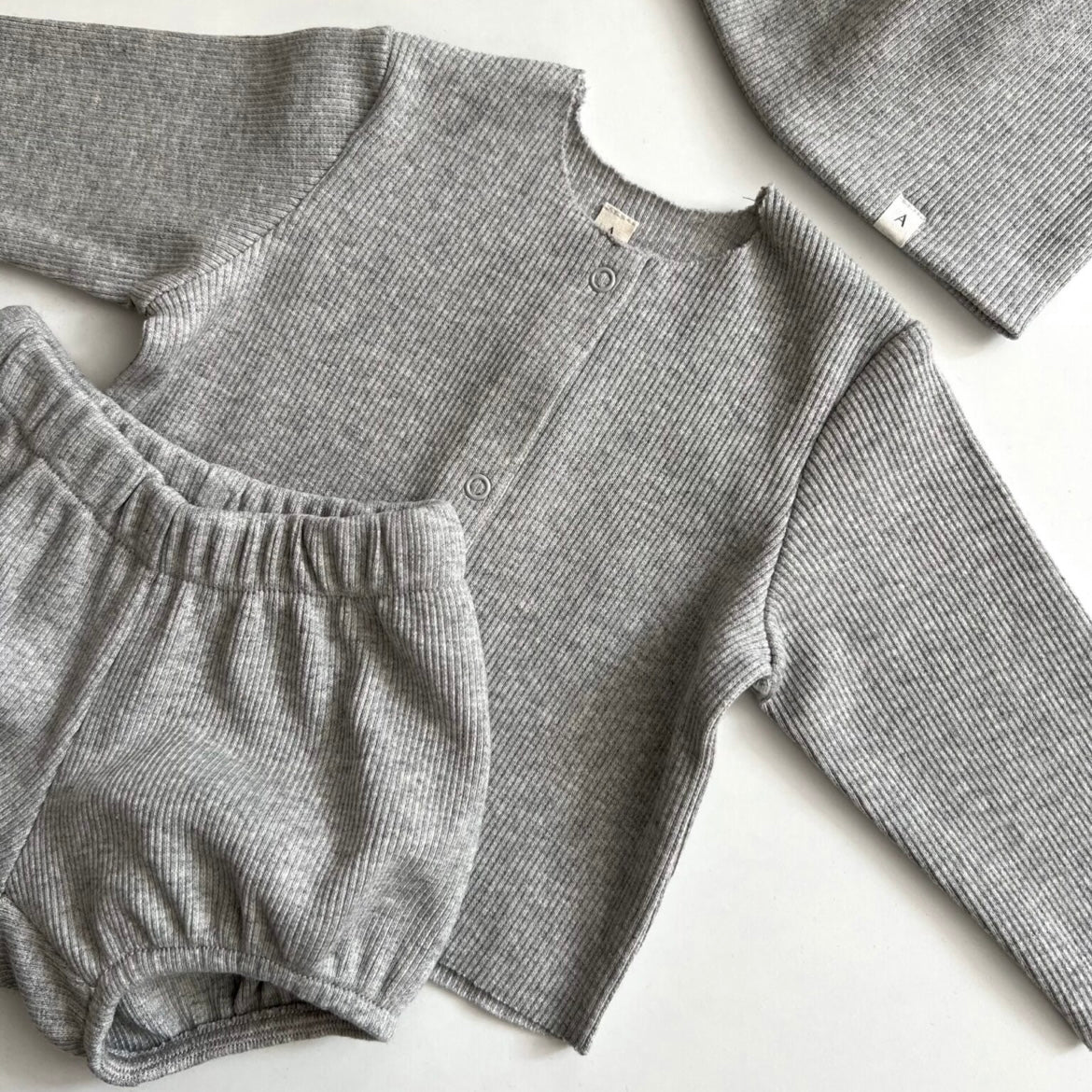 Chia Cotton Rib Cardigan (Light Grey) - Image 3