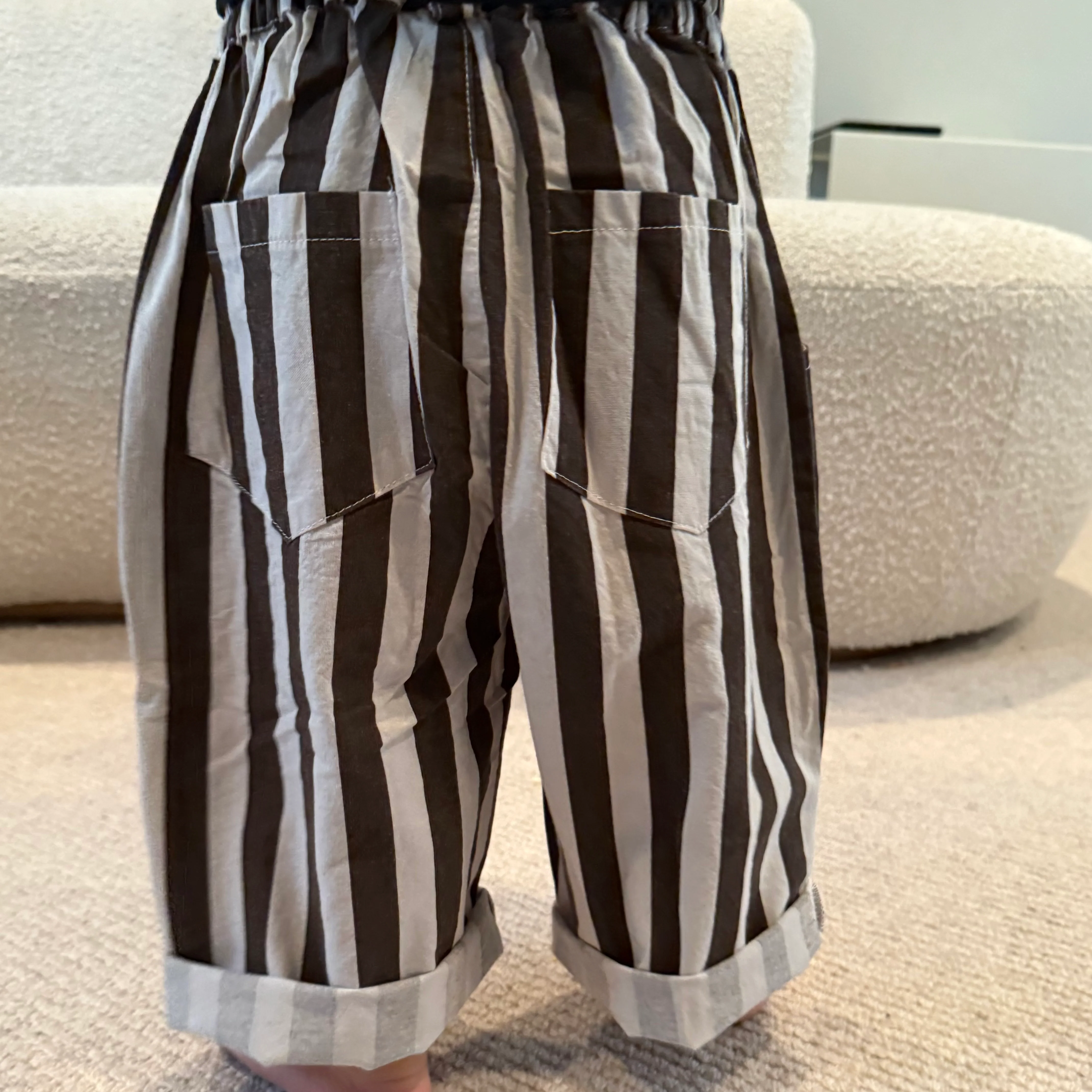 Soren Striped Wide Leg Cropped Cotton Trousers (Cocoa) - Image 3