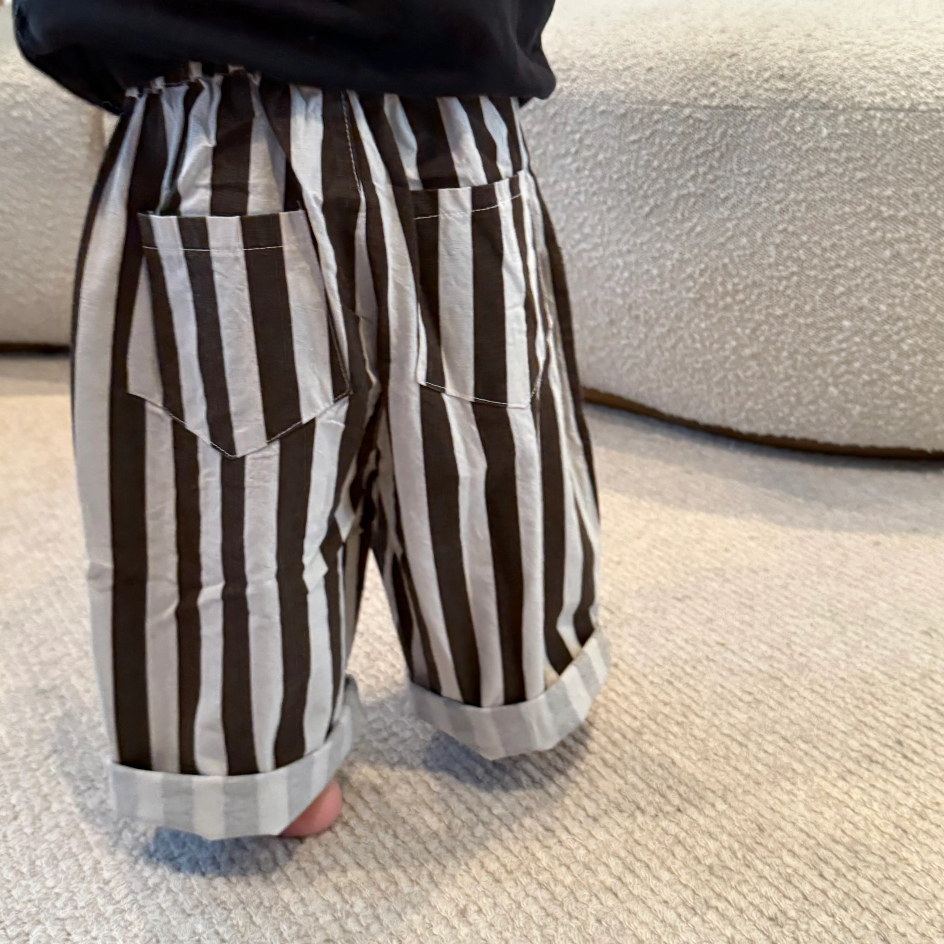 Soren Striped Wide Leg Cropped Cotton Trousers (Cocoa) - Image 4