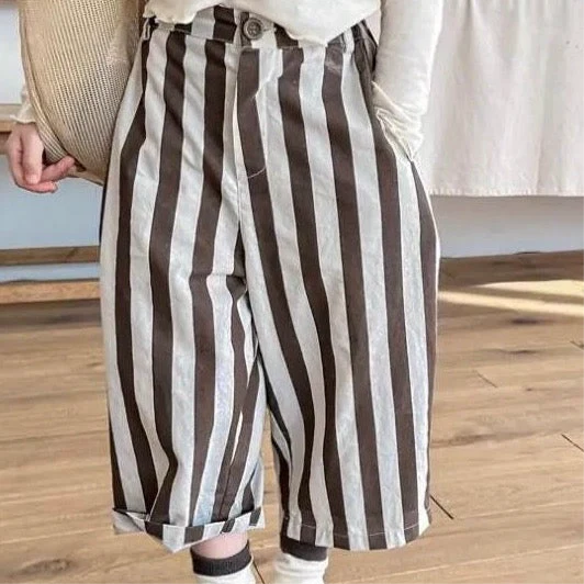 Soren Striped Wide Leg Cropped Cotton Trousers (Cocoa) - Image 8