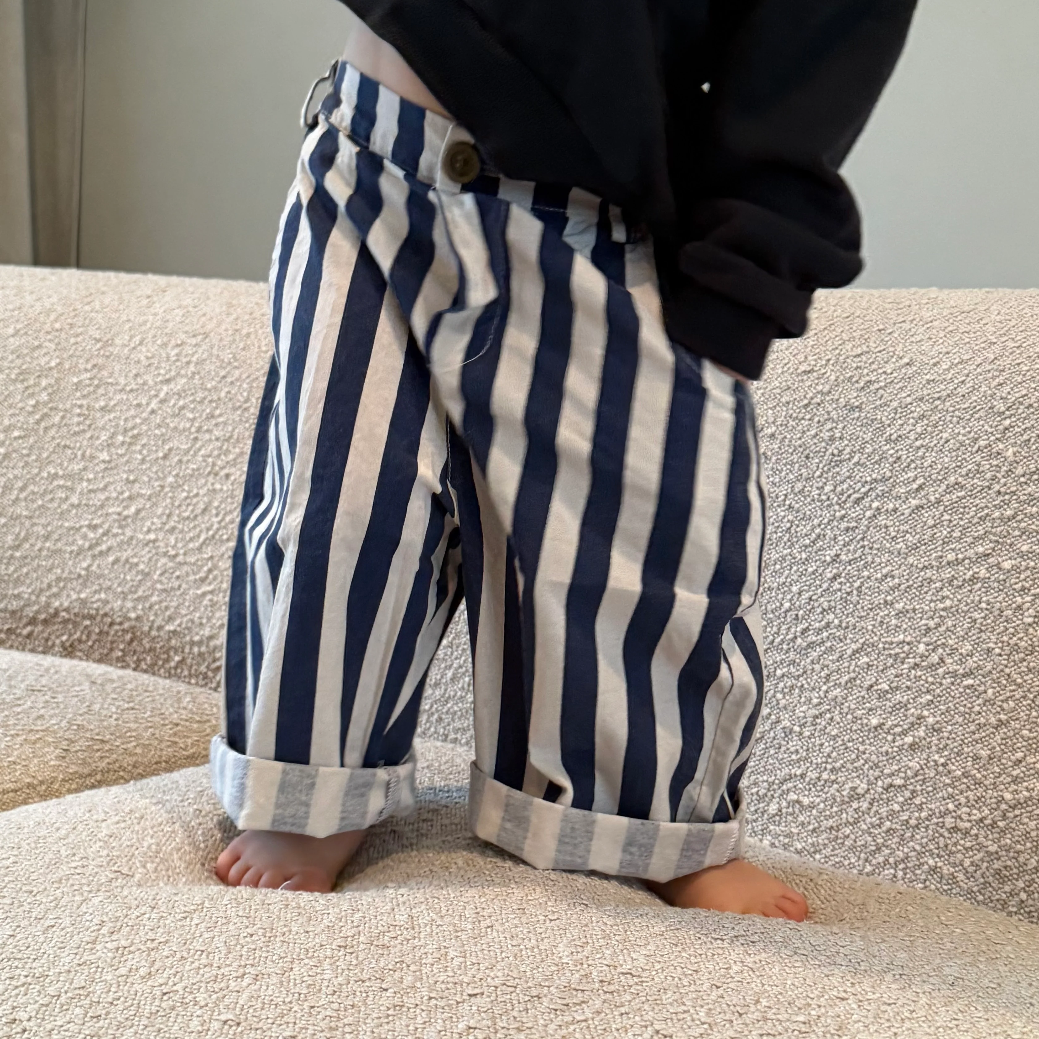 Soren Striped Wide Leg Cropped Cotton Trousers (Night Blue) - Image 4