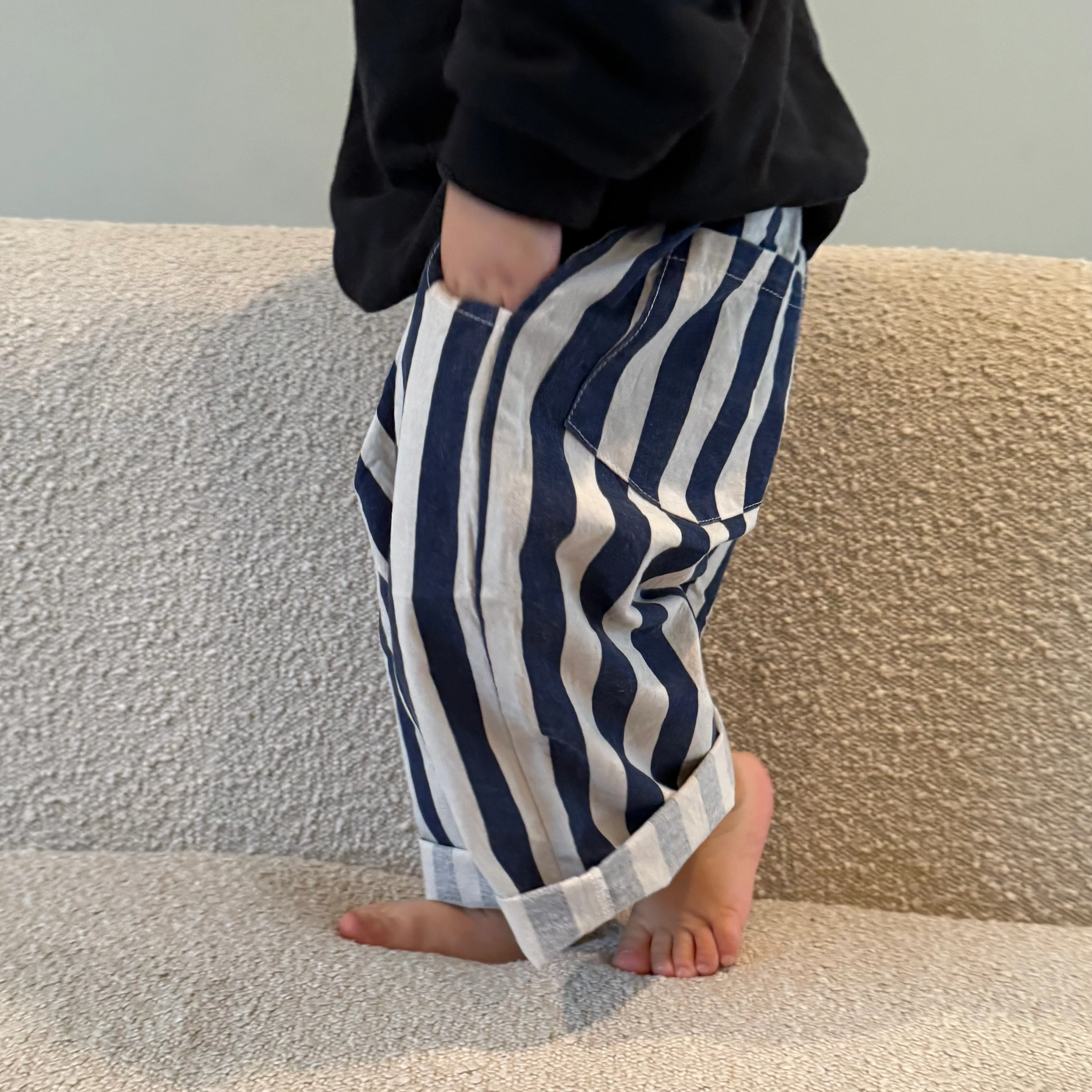 Soren Striped Wide Leg Cropped Cotton Trousers (Night Blue) - Image 5