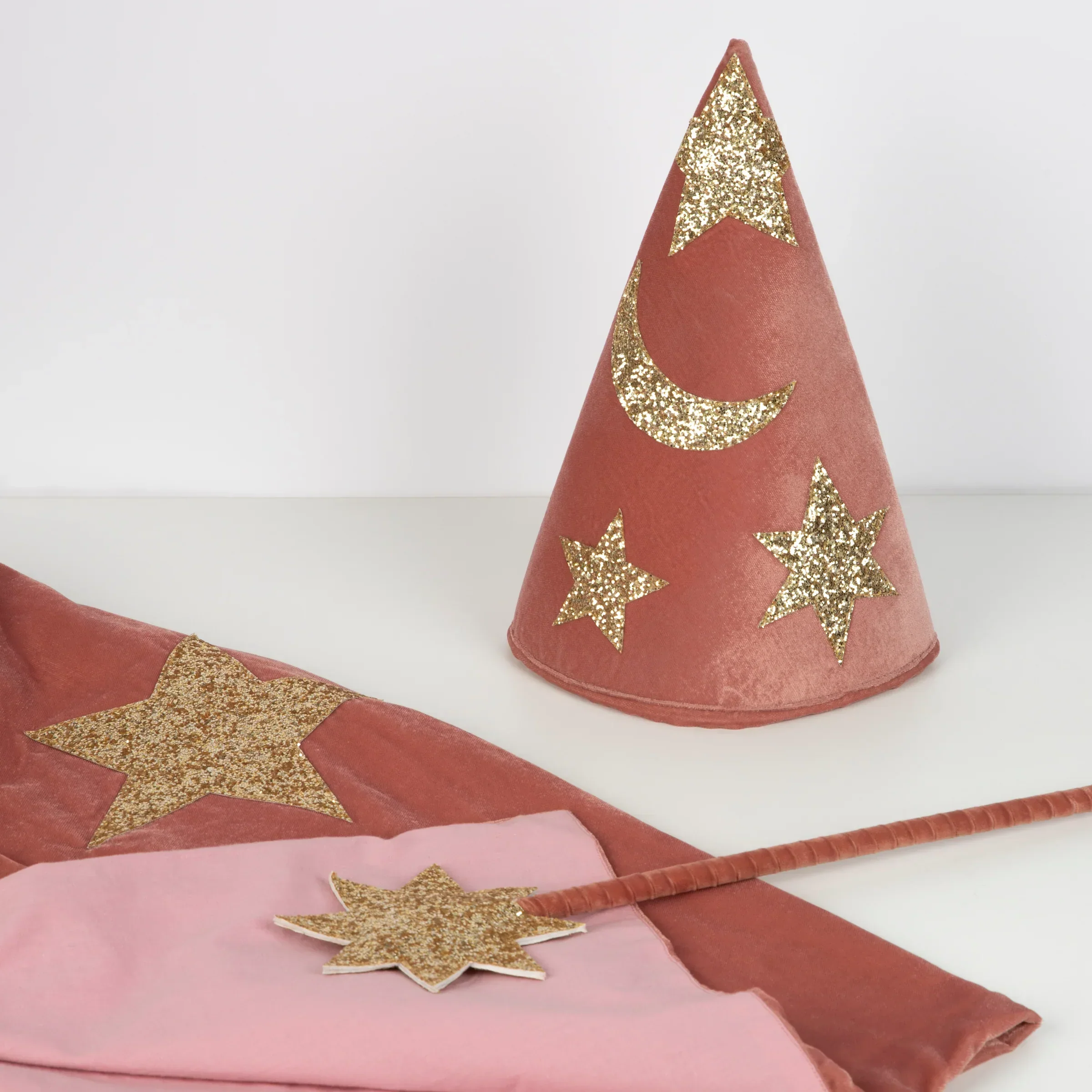 Pink Velvet Wizard Cape, Hat and Wand Costume Set - Image 5