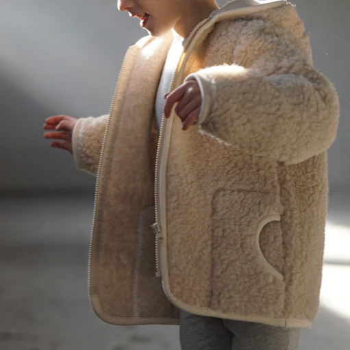 Ciara 100% Wool Hooded Coat (Biscuit)
