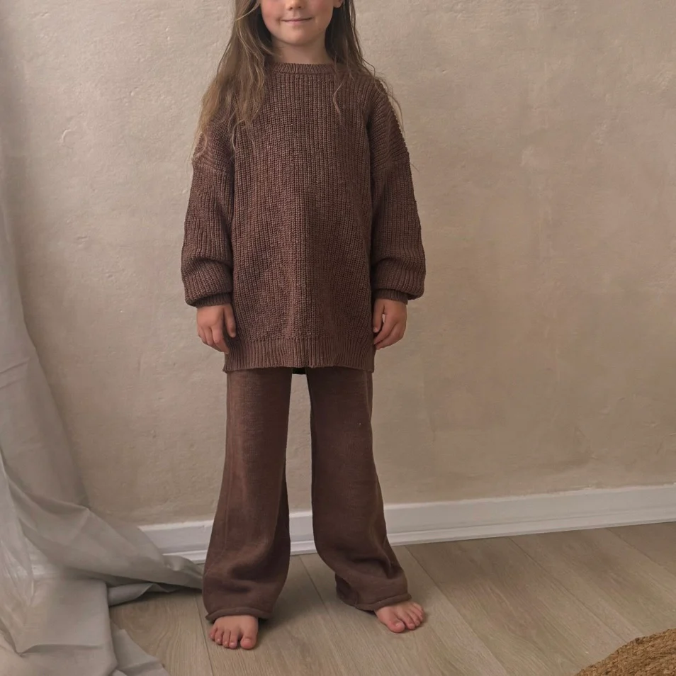 Cocoa Teddy Wide Leg Cotton Knit Bottoms - Image 2