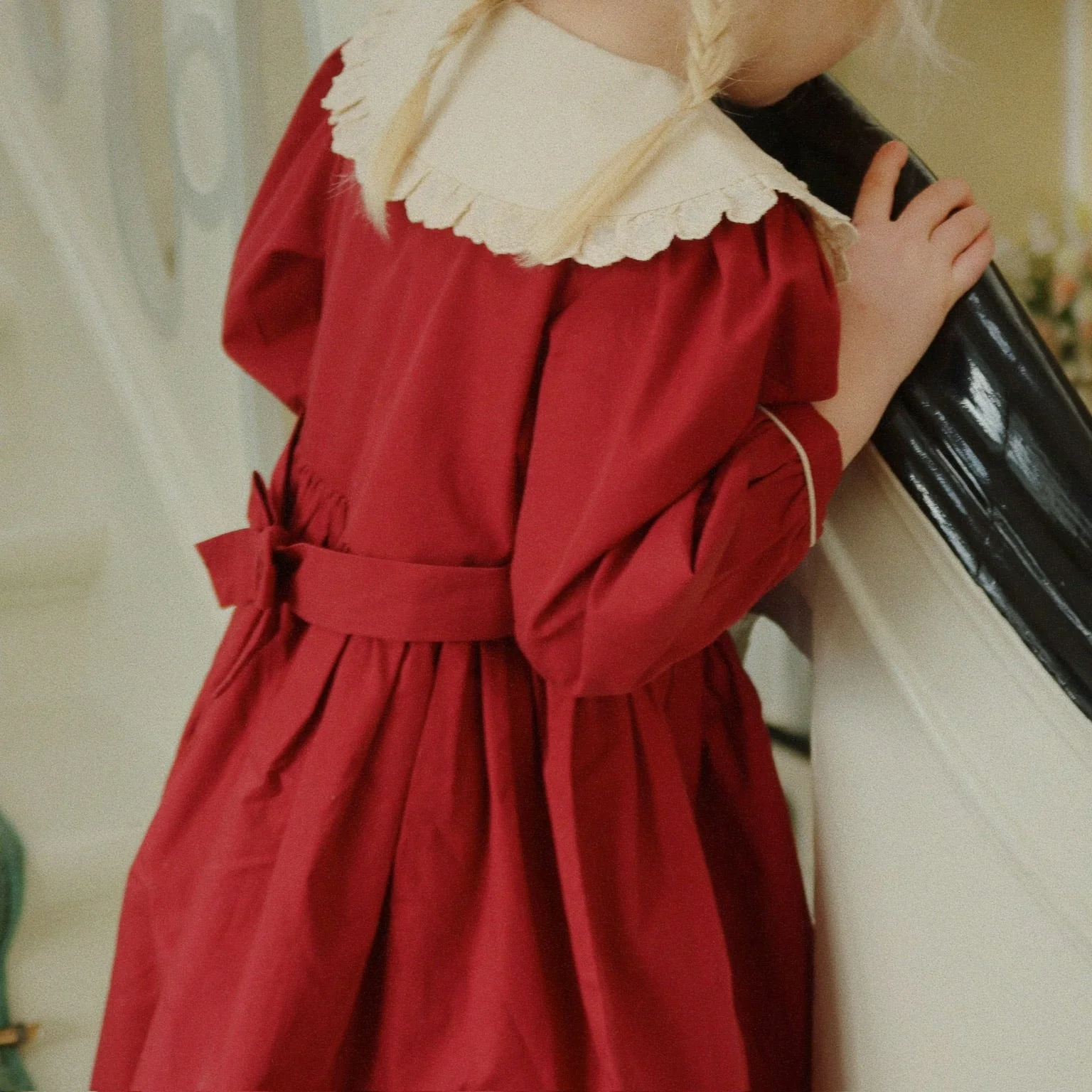 Coeur Collar Cotton Long Sleeve Dress (Red Dahlia) - Image 3