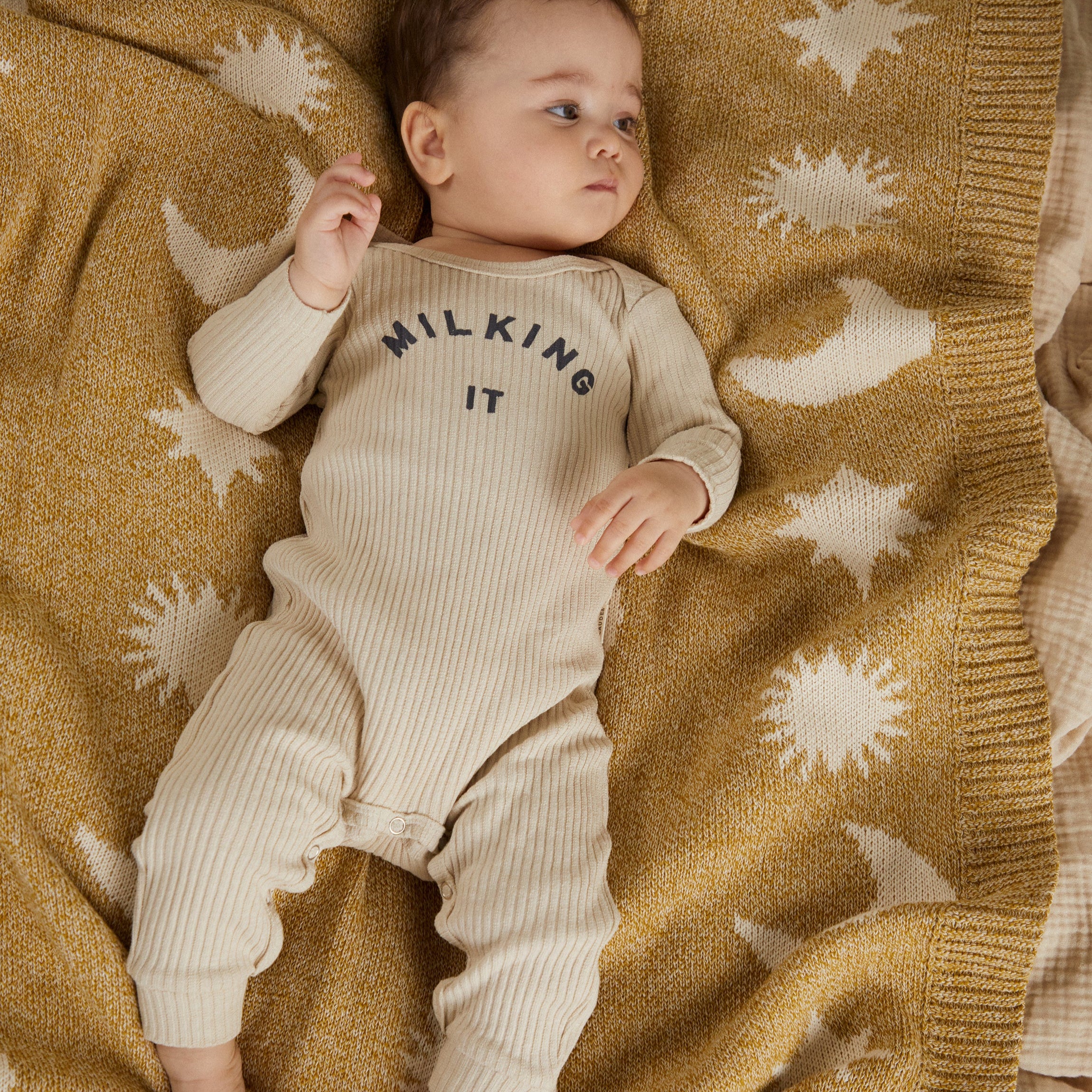 Cozmo Moon + Star Golden Organic Knit Blanket