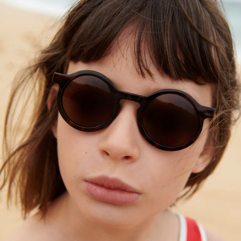 Darla Retro Round Sunglasses (Shiny Dark Tortoise)