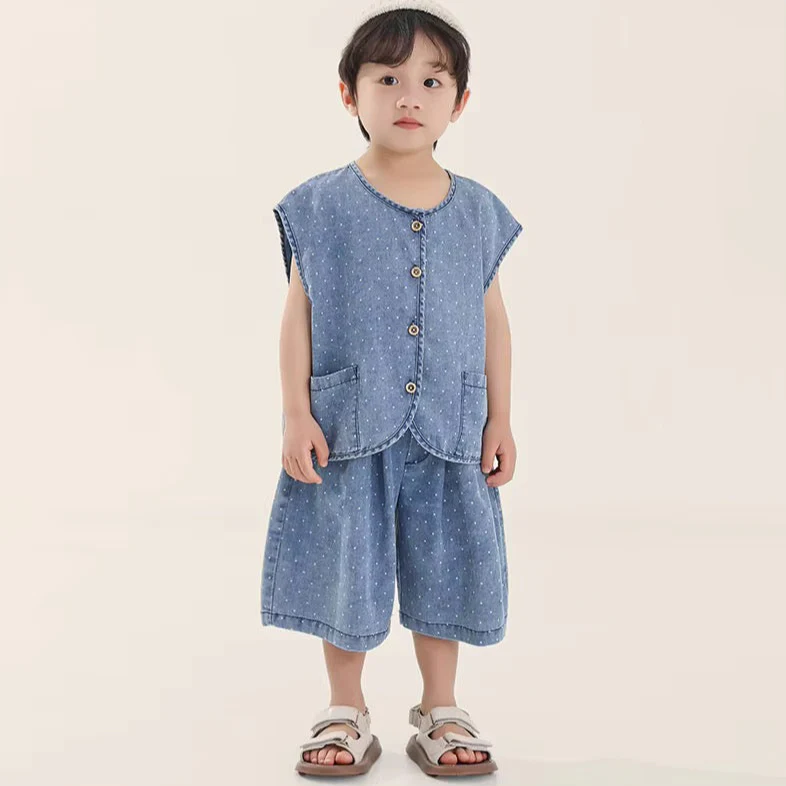 Deia Dotty Denim Vest Top and Shorts Set