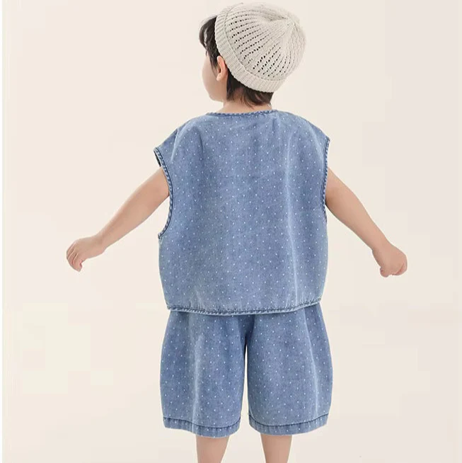 Deia Dotty Denim Vest Top and Shorts Set - Image 2