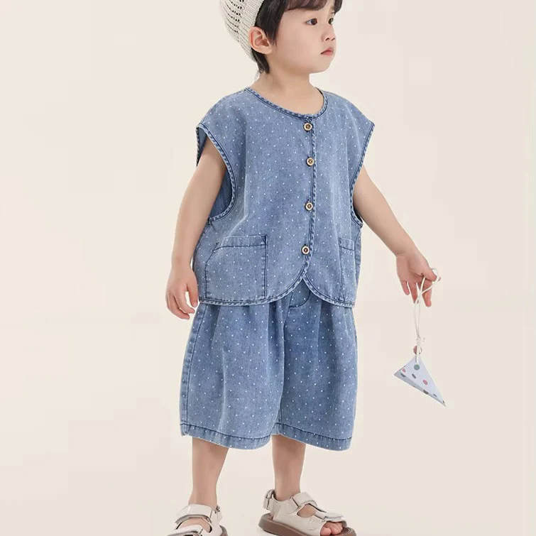 Deia Dotty Denim Vest Top and Shorts Set - Image 3