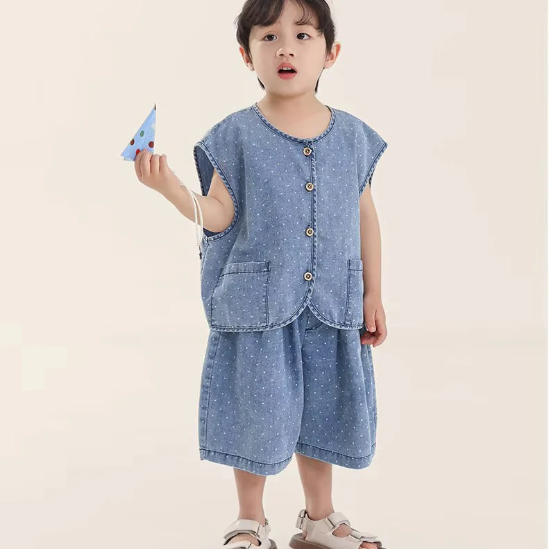 Deia Dotty Denim Vest Top and Shorts Set - Image 4
