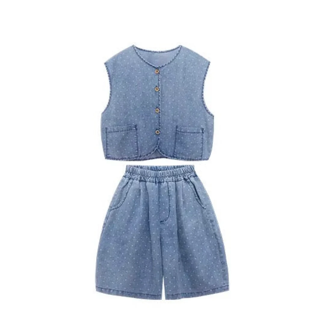 Deia Dotty Denim Vest Top and Shorts Set - Image 7