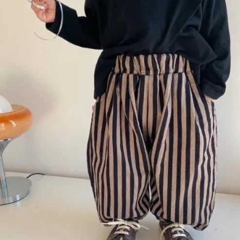 Della Oversized Stripe Trousers (Black)