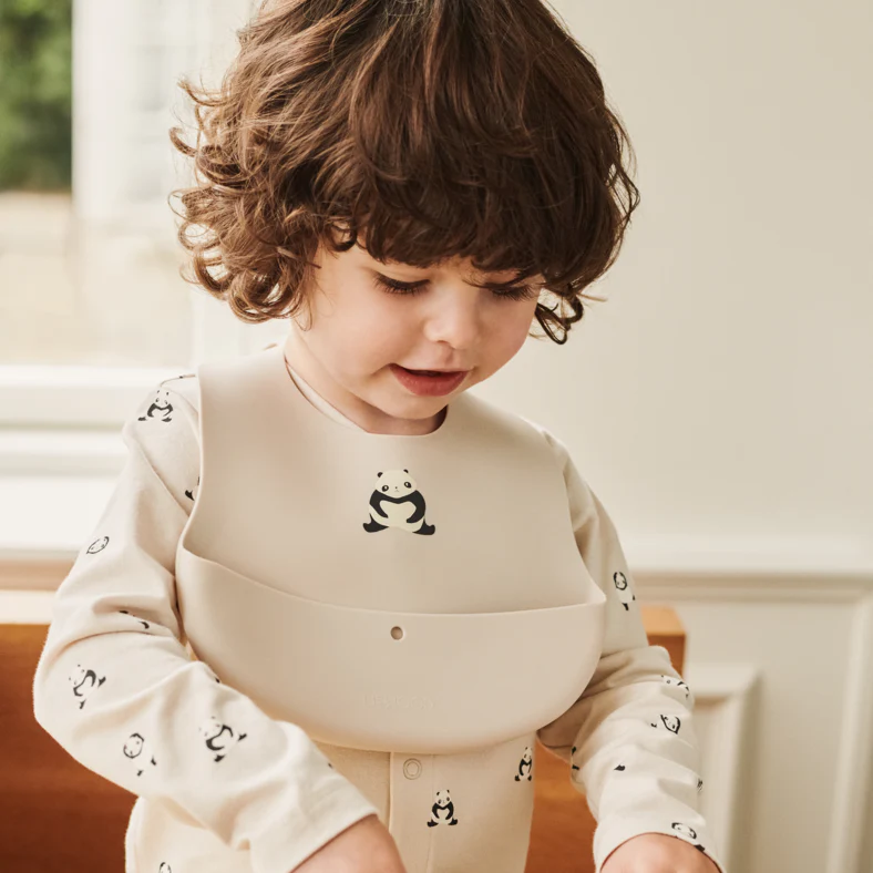 Ember Foldable Panda Print Silicone Bib Pack of 2 (Sandy) - Image 4