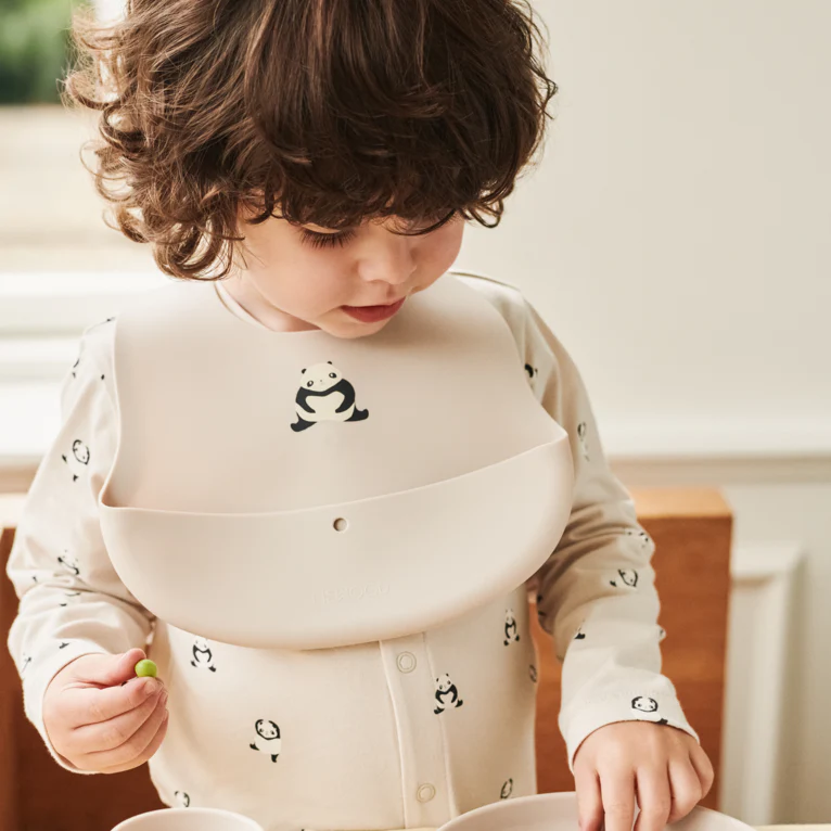 Ember Foldable Panda Print Silicone Bib Pack of 2 (Sandy) - Image 5