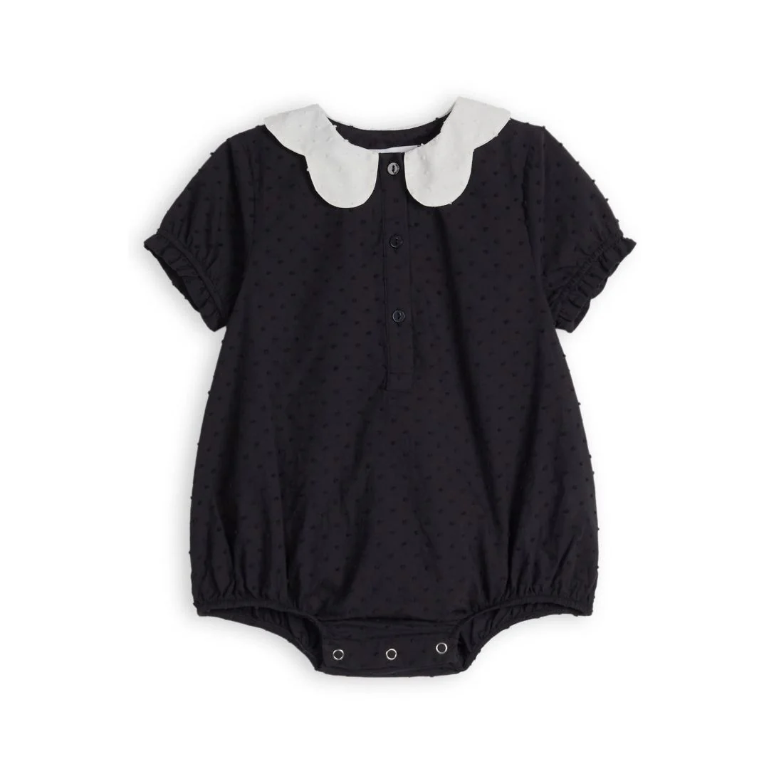 Embroidered Poplin Spot Contrast Collar Baby Romper - Image 3