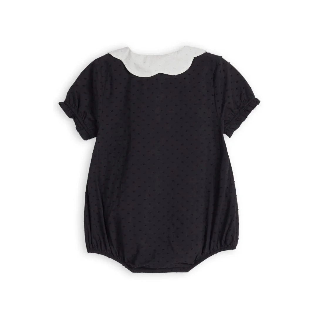 Embroidered Poplin Spot Contrast Collar Baby Romper - Image 4