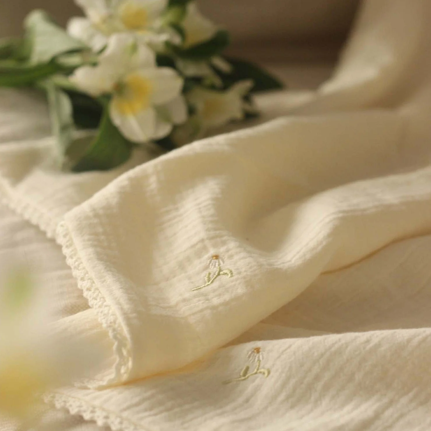 Embroidered Muslin Blanket (Wild Chamomile) - Image 3