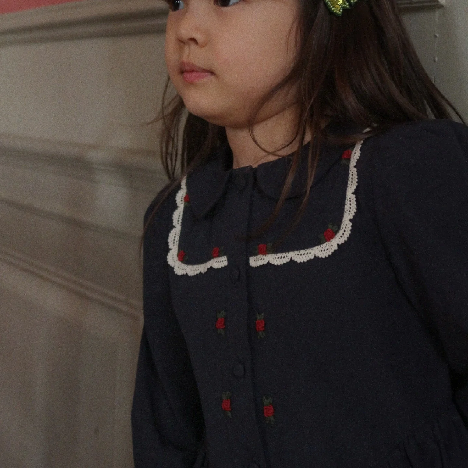 Emmy Peplum Cotton Embroidered Shirt (Dark Navy) - Image 3