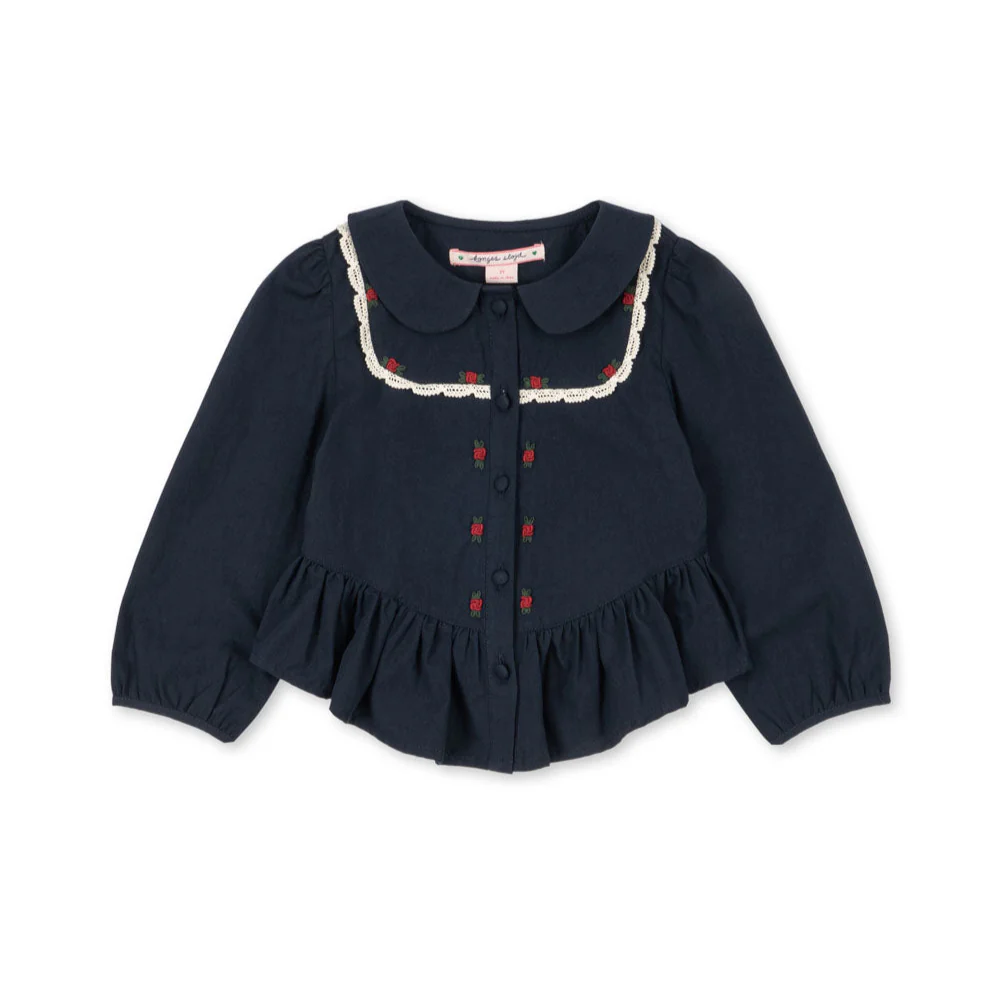 Emmy Peplum Cotton Embroidered Shirt (Dark Navy) - Image 4