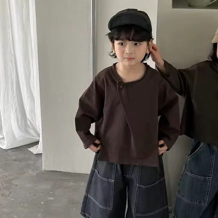 Ernie 'Overlap Button Oversize Long Sleeve Tee (Chocolate) - Image 3