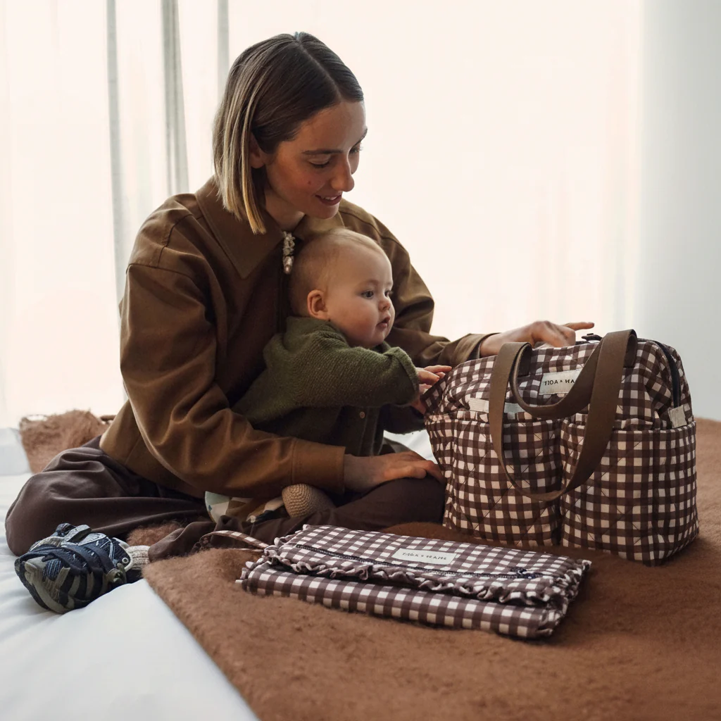 Etta Fold-Away Changing Mat Clutch (Brown Gingham) - Image 5