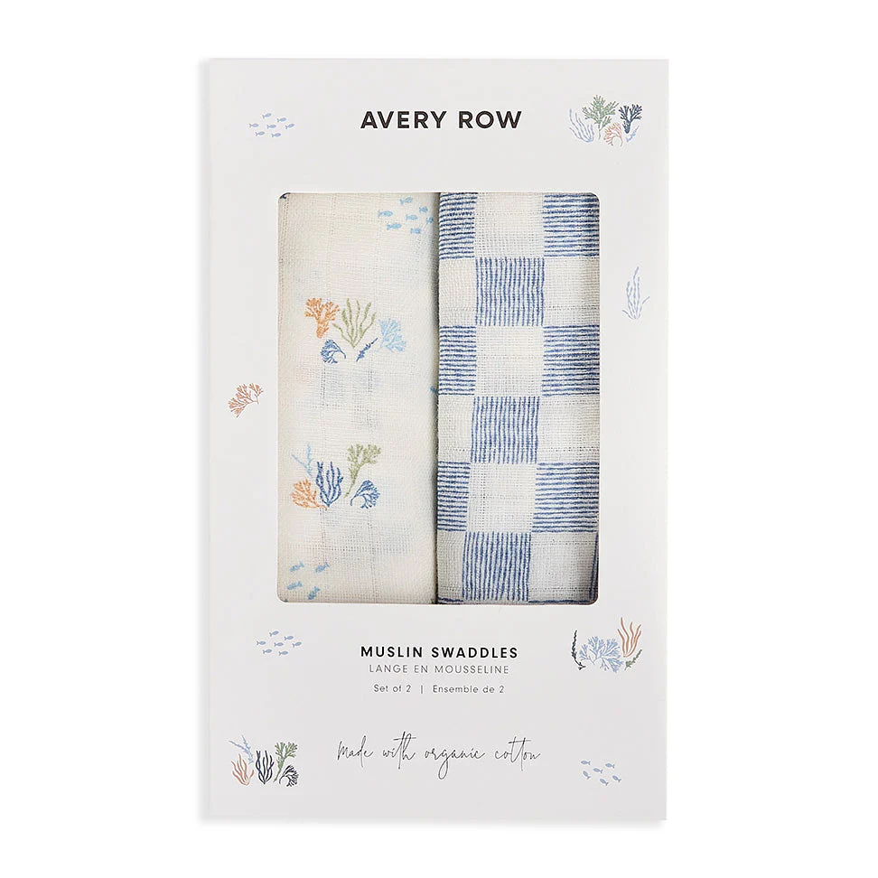 Organic Cotton Baby Muslin Swaddles Set of 2 (Coastline/Waves) - Image 3
