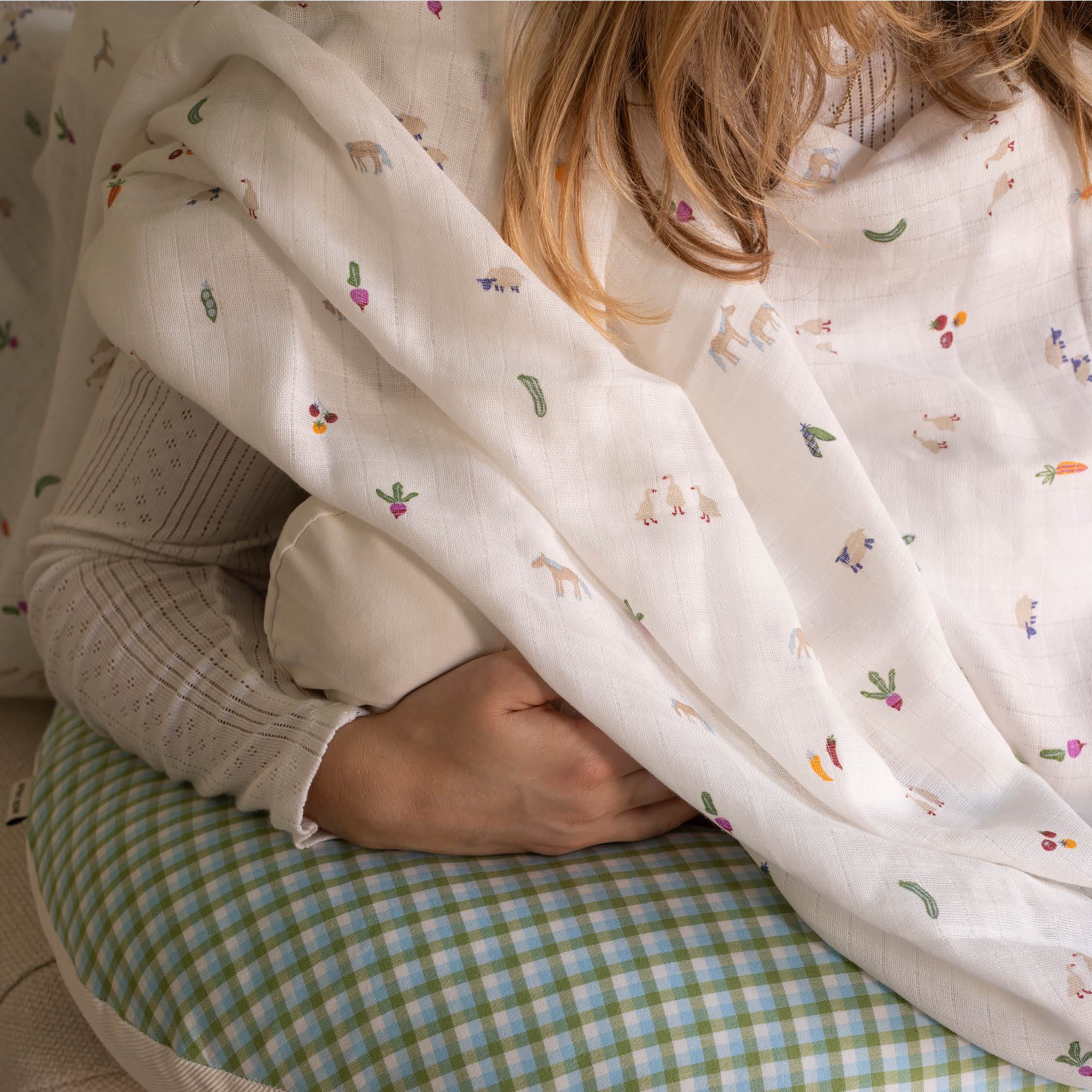 Organic Cotton Baby Muslin Swaddles Set of 2 (Little Farm/Radish) - Image 7