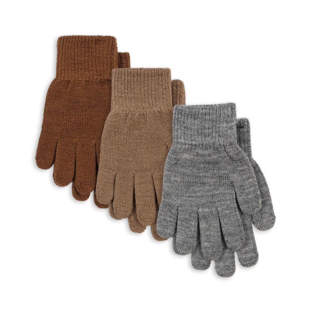 Filla Wool Blend Gloves Pack of 3 (Grey Melange/Beige/Brown) - Image 2