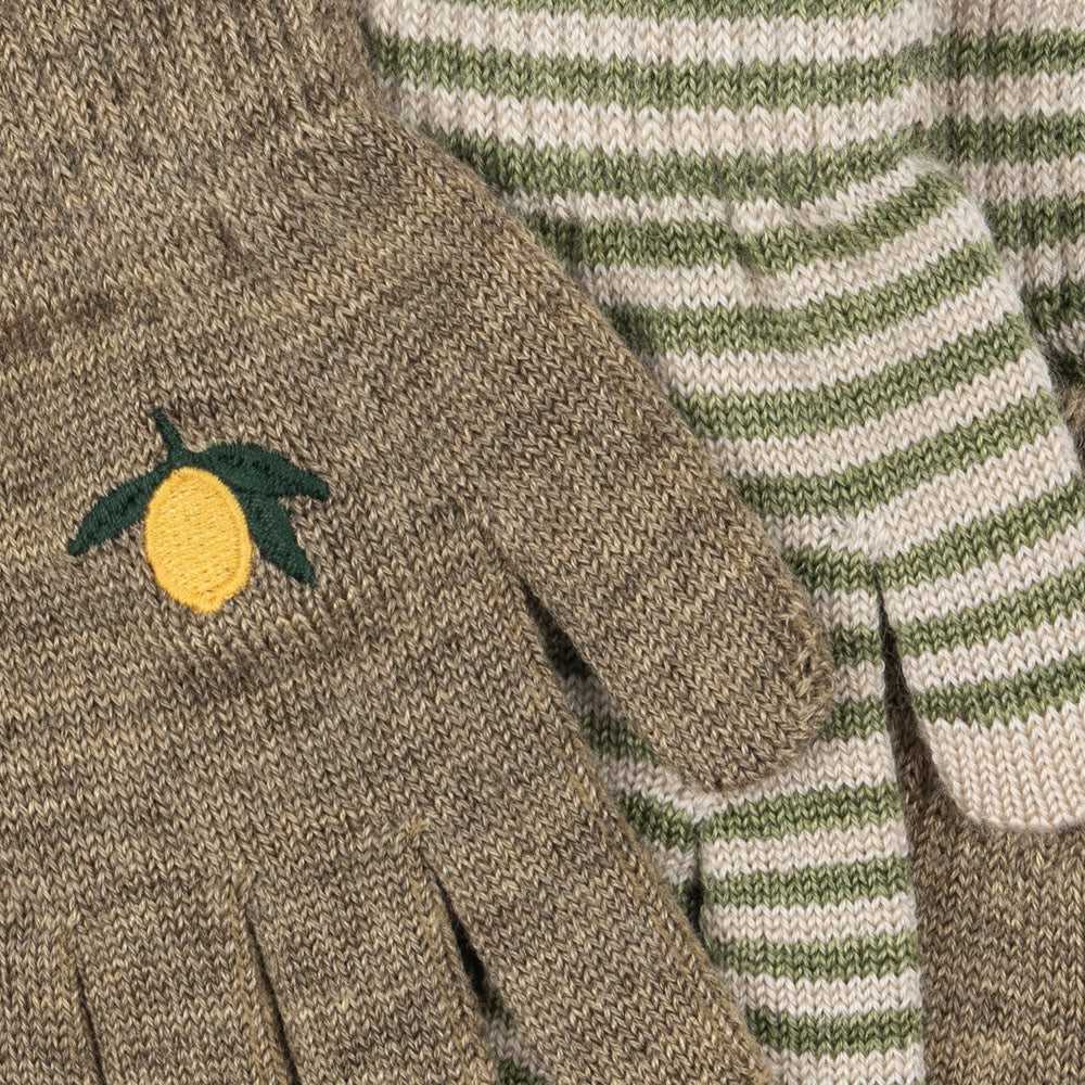 Filla Wool Blend Lemon + Stripe Print Gloves Pack of 2 - Image 3