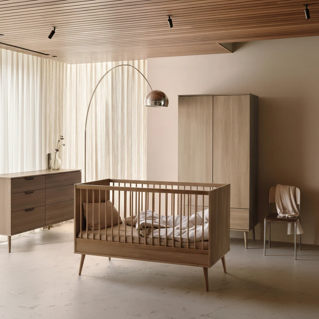 Flow Convertible Wooden Height Adjustable Cot to Bed (Honey Ash)