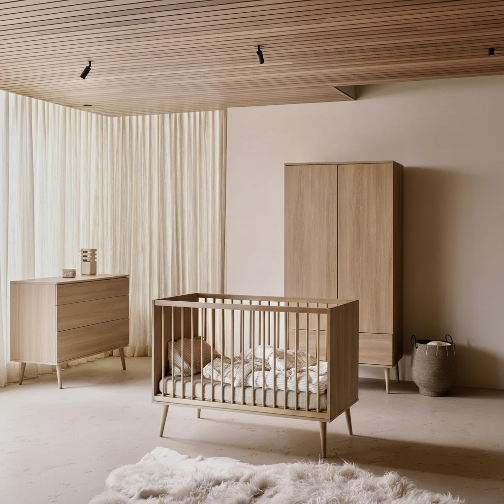 Flow Wooden Height Adjustable Baby Cot (Honey Ash)