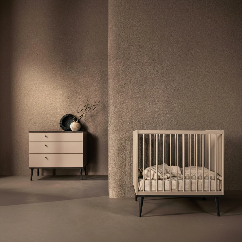 Flow Wooden Height Adjustable Baby Cot (Stone)