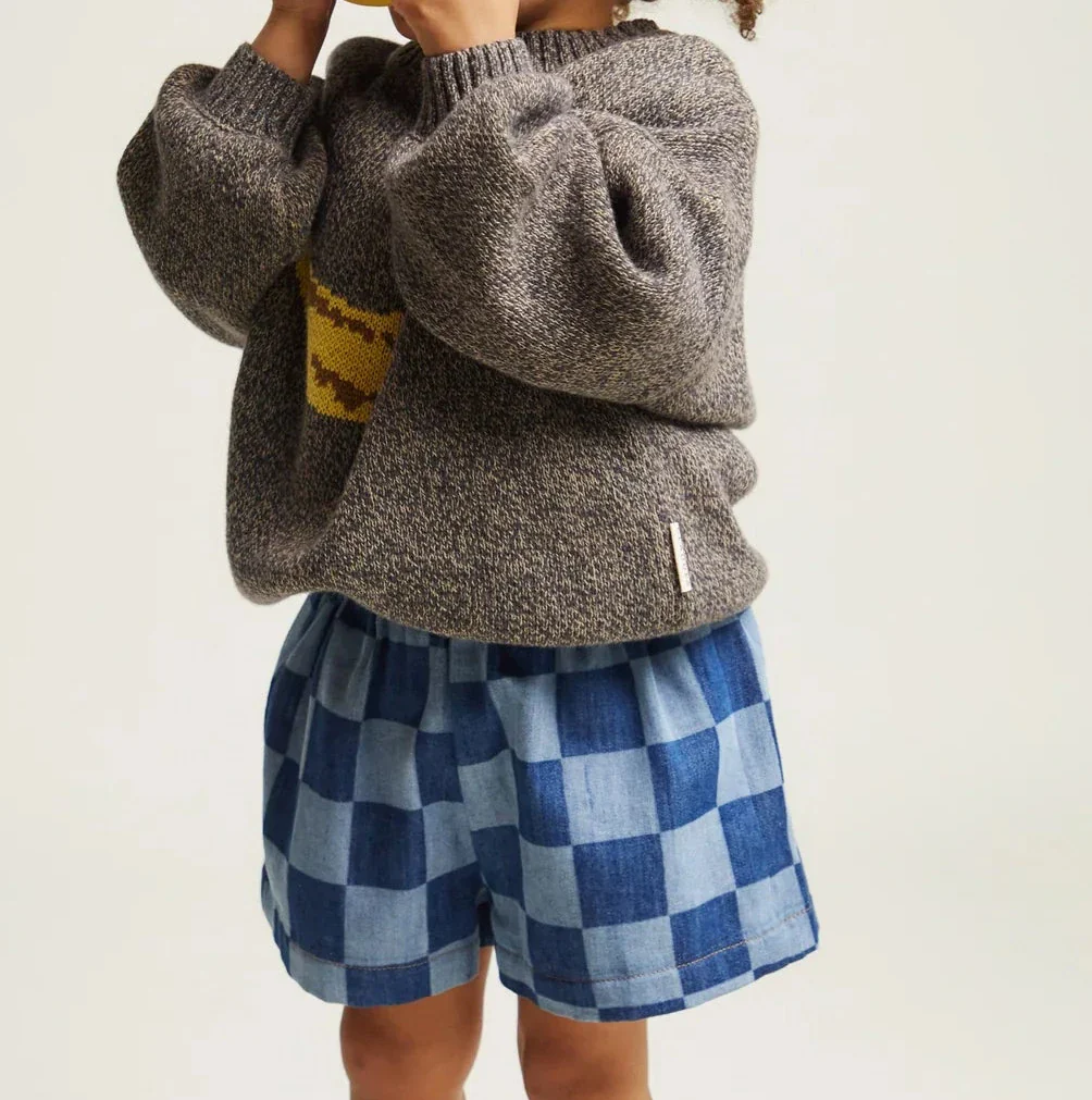 Frankie Checkerboard Cotton Denim Shorts
