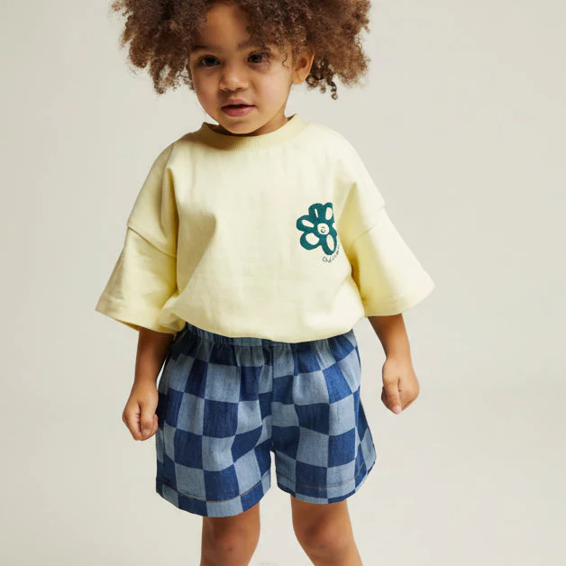 Frankie Checkerboard Cotton Denim Shorts - Image 2