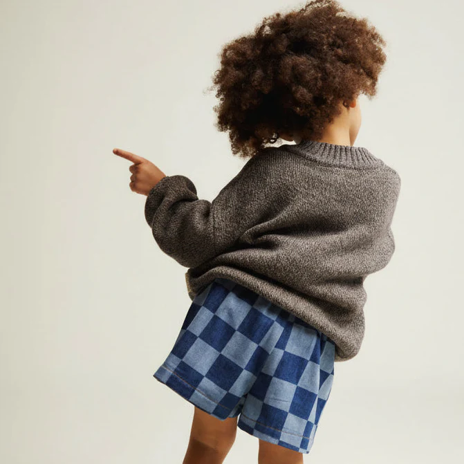 Frankie Checkerboard Cotton Denim Shorts - Image 3