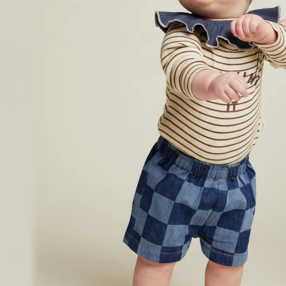 Frankie Checkerboard Cotton Denim Shorts - Image 5