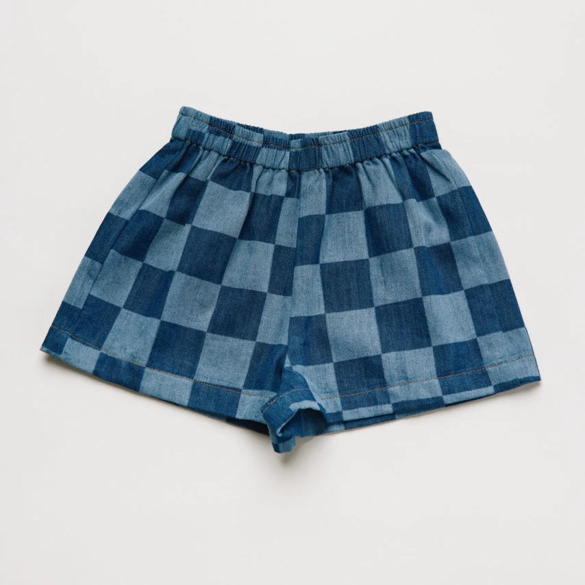 Frankie Checkerboard Cotton Denim Shorts - Image 6
