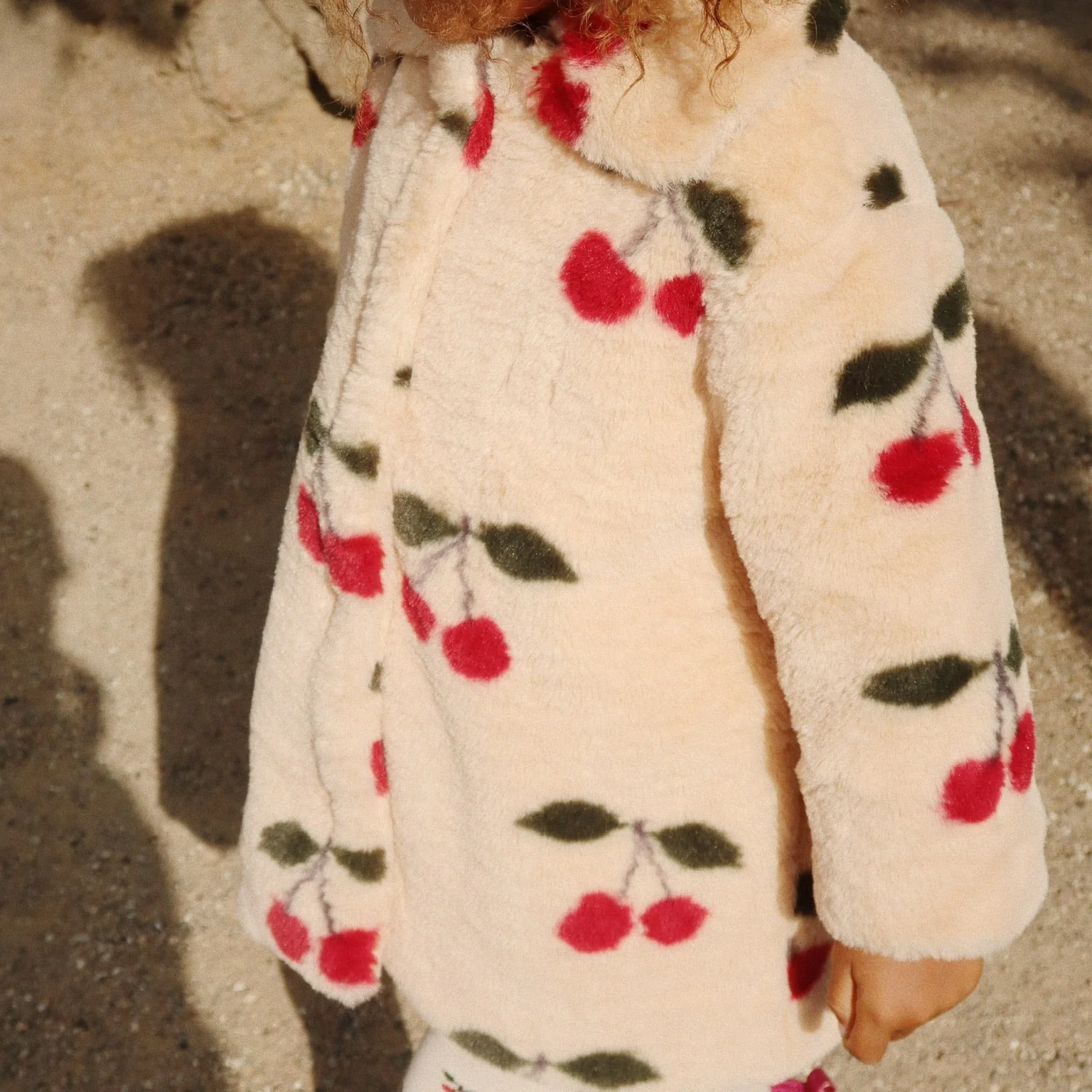 Fuzzie Faux Fur Cherry Print Collared Coat (Ma Grande Cerise) - Image 2