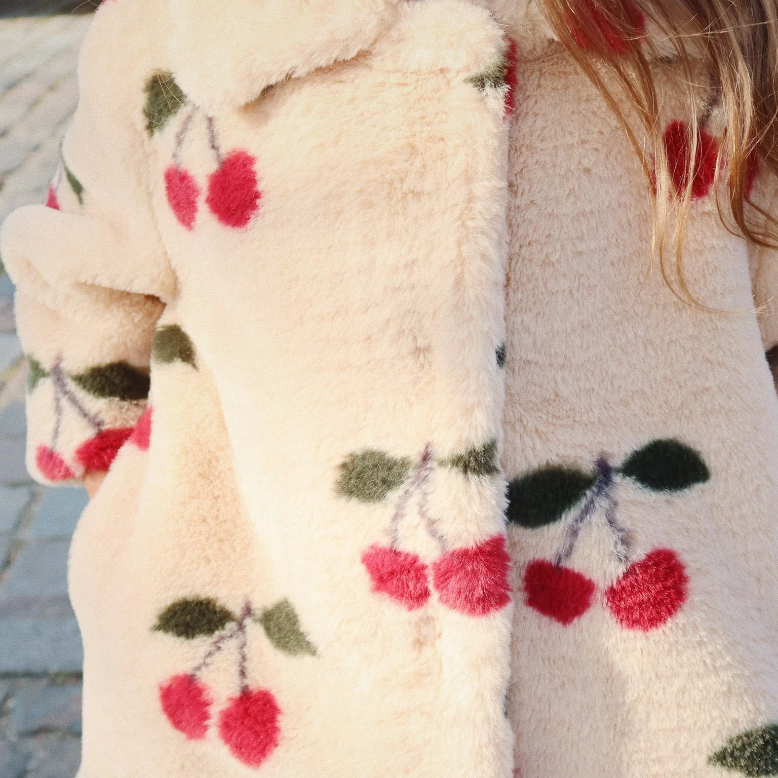 Fuzzie Faux Fur Cherry Print Collared Coat (Ma Grande Cerise) - Image 6