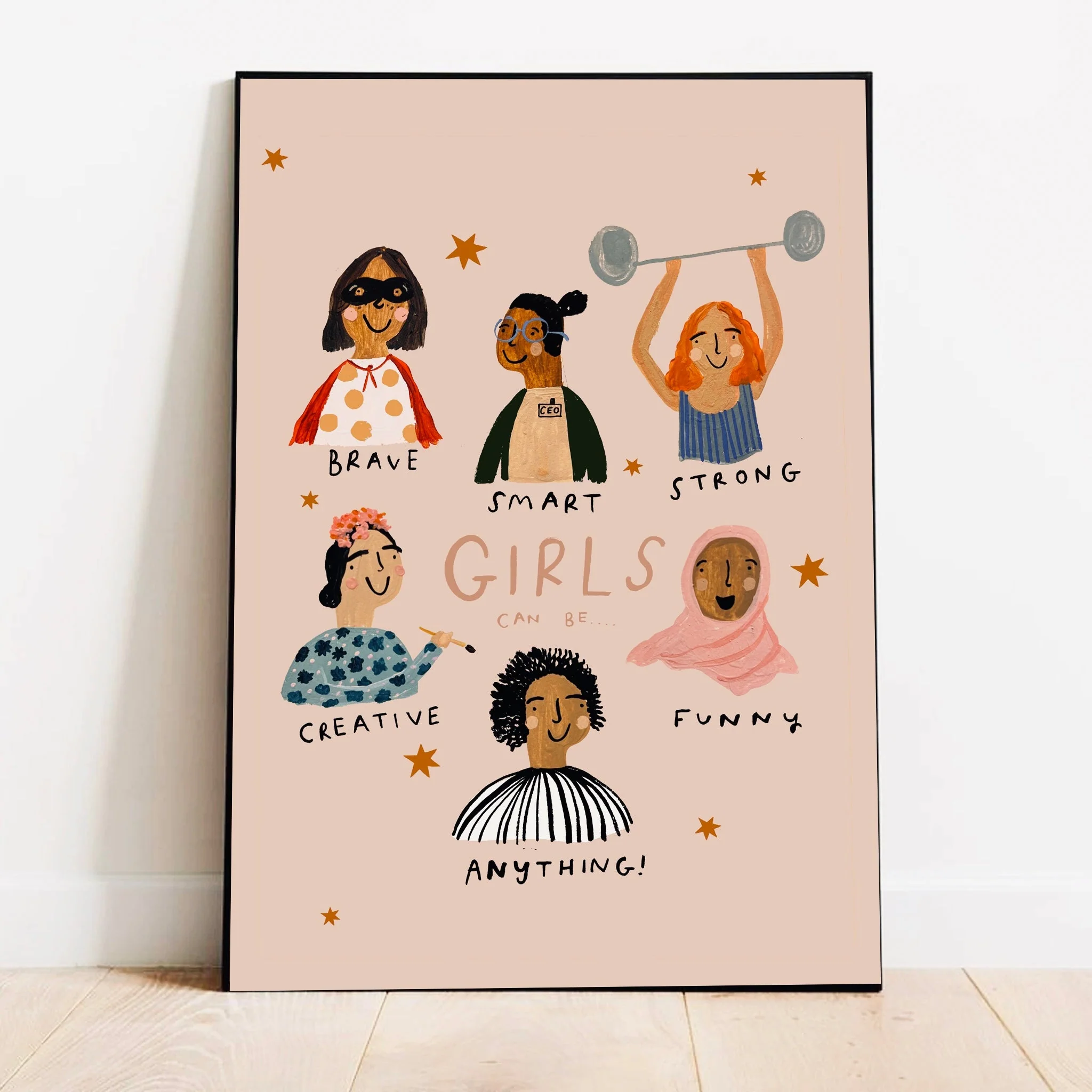 'Girls Can Be' Hand Painted Art Print