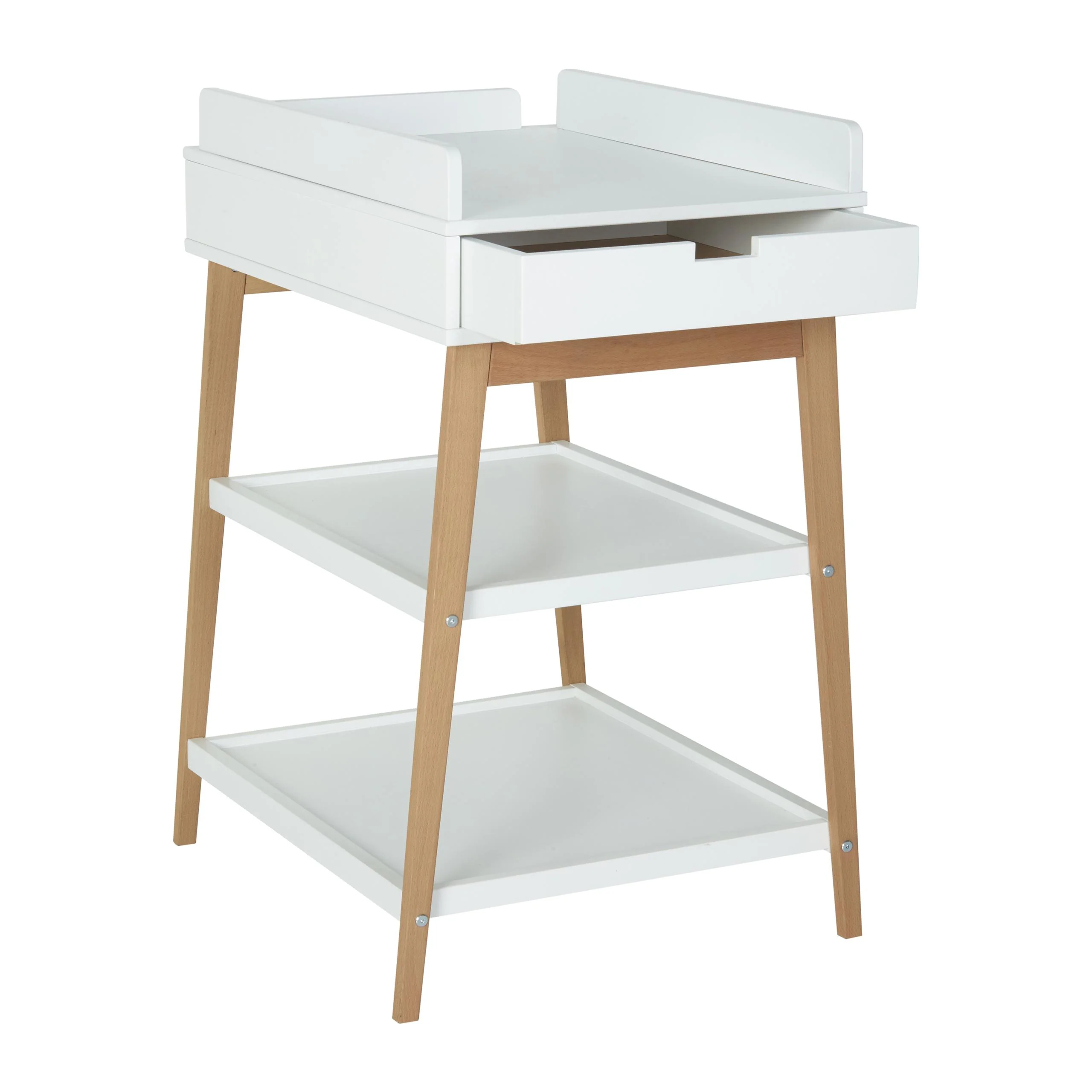 Hip Wooden Changing Table with Drawer (White/Natural)